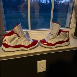 Nike Kids White and Red High-Top Sneakers with Grey Outsole